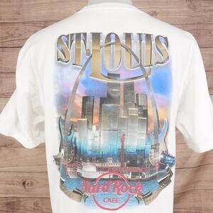 Vintage Hard Rock Cafe Shirt Large White St Louis Skyline Graphic Tee T-Shirt
